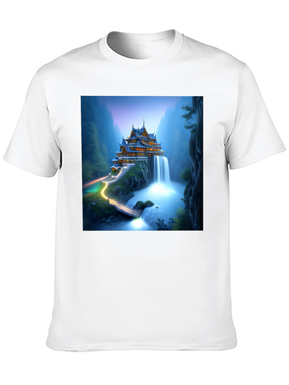 Waterfall Temple Graphic Tee - Mens Black T-Shirt