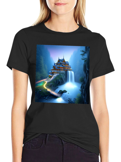 Waterfall Temple Graphic Tee - Mens Black T-Shirt