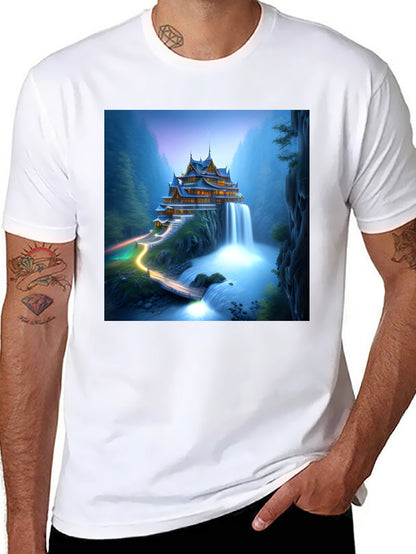 Waterfall Temple Graphic Tee - Mens Black T-Shirt