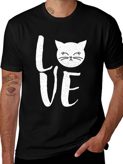 Love Cat Graphic Print Mens Black T-Shirt