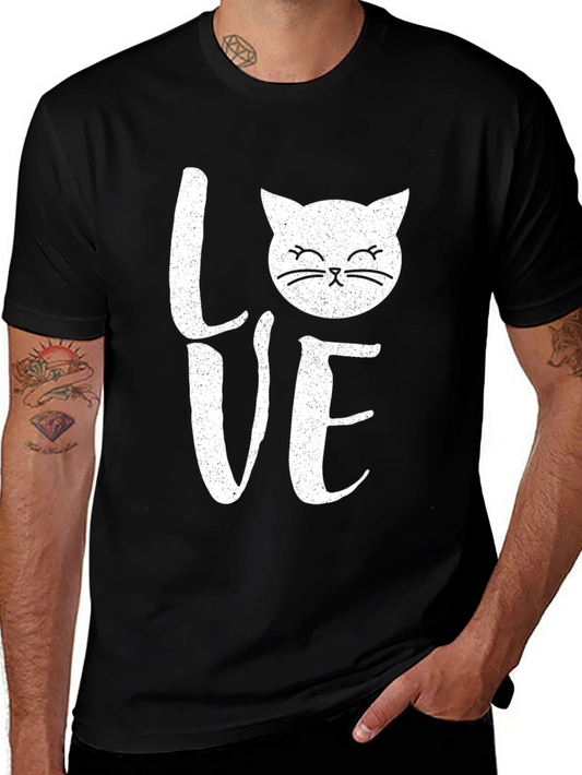 Love Cat Graphic Print Mens Black T-Shirt