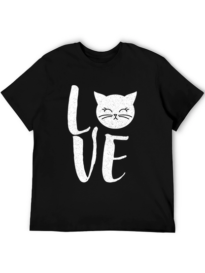 Love Cat Graphic Print Mens Black T-Shirt