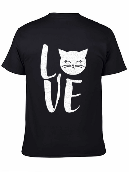 Love Cat Graphic Print Mens Black T-Shirt