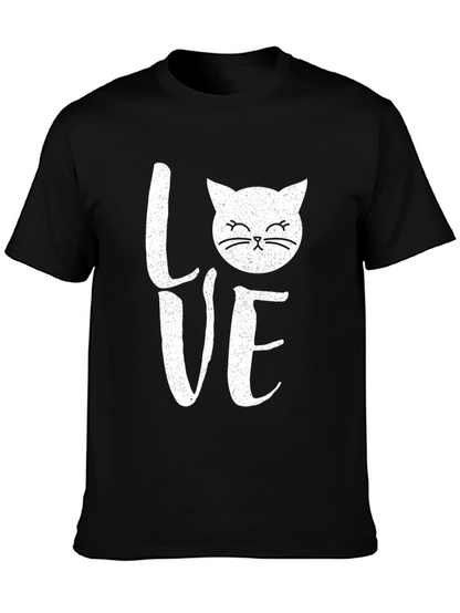 Love Cat Graphic Print Mens Black T-Shirt