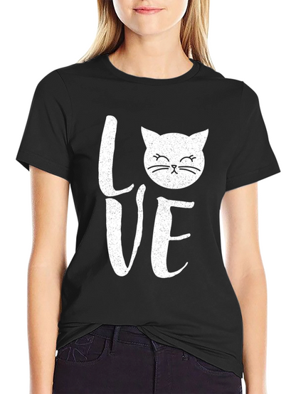 Love Cat Graphic Print Mens Black T-Shirt