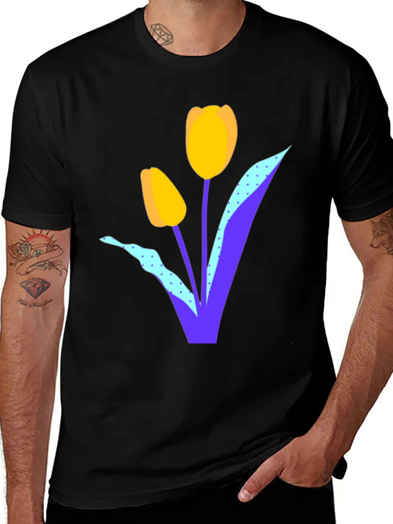 Mens Black Tulip Graphic T-Shirt