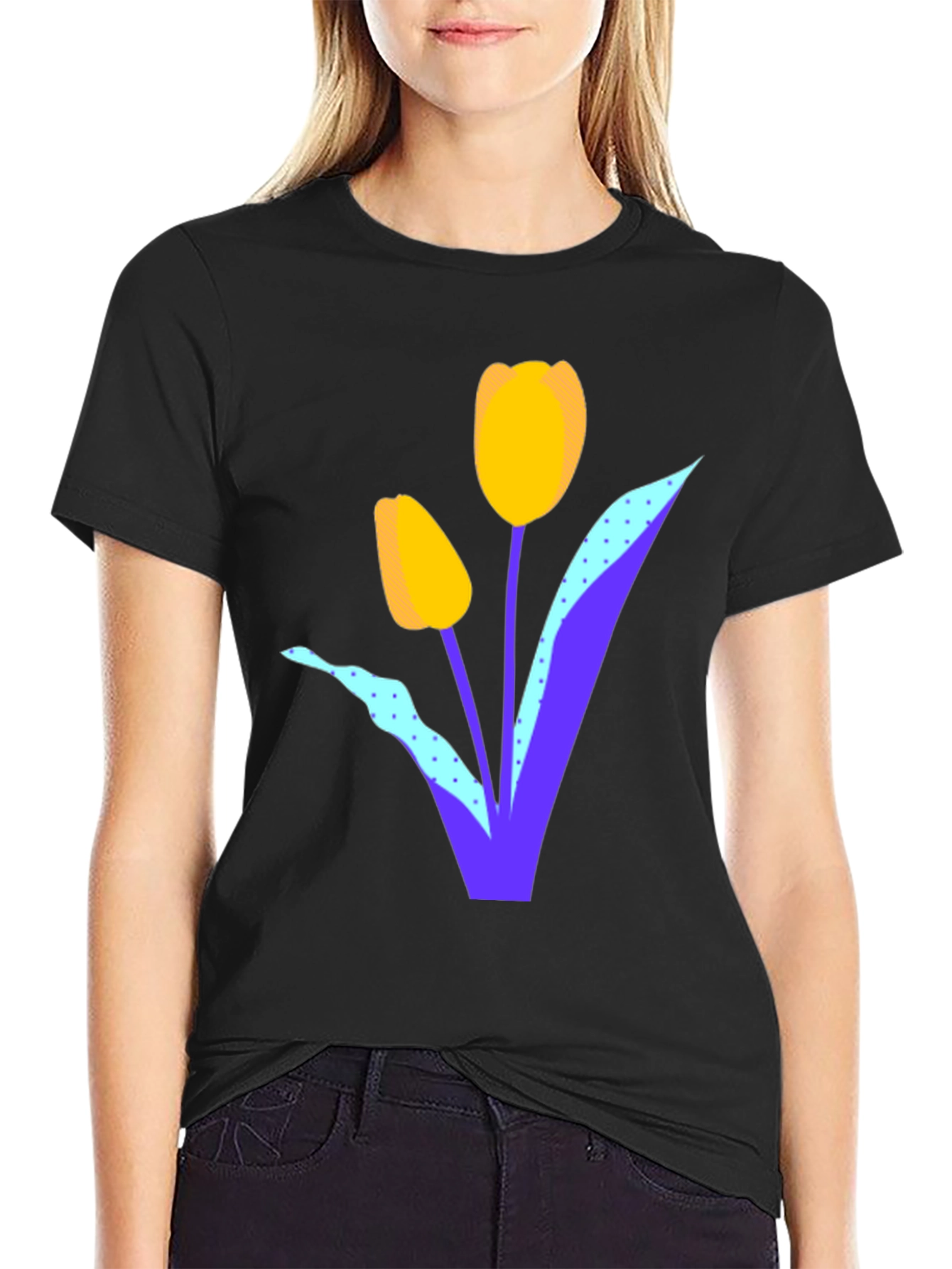 Mens Black Tulip Graphic T-Shirt
