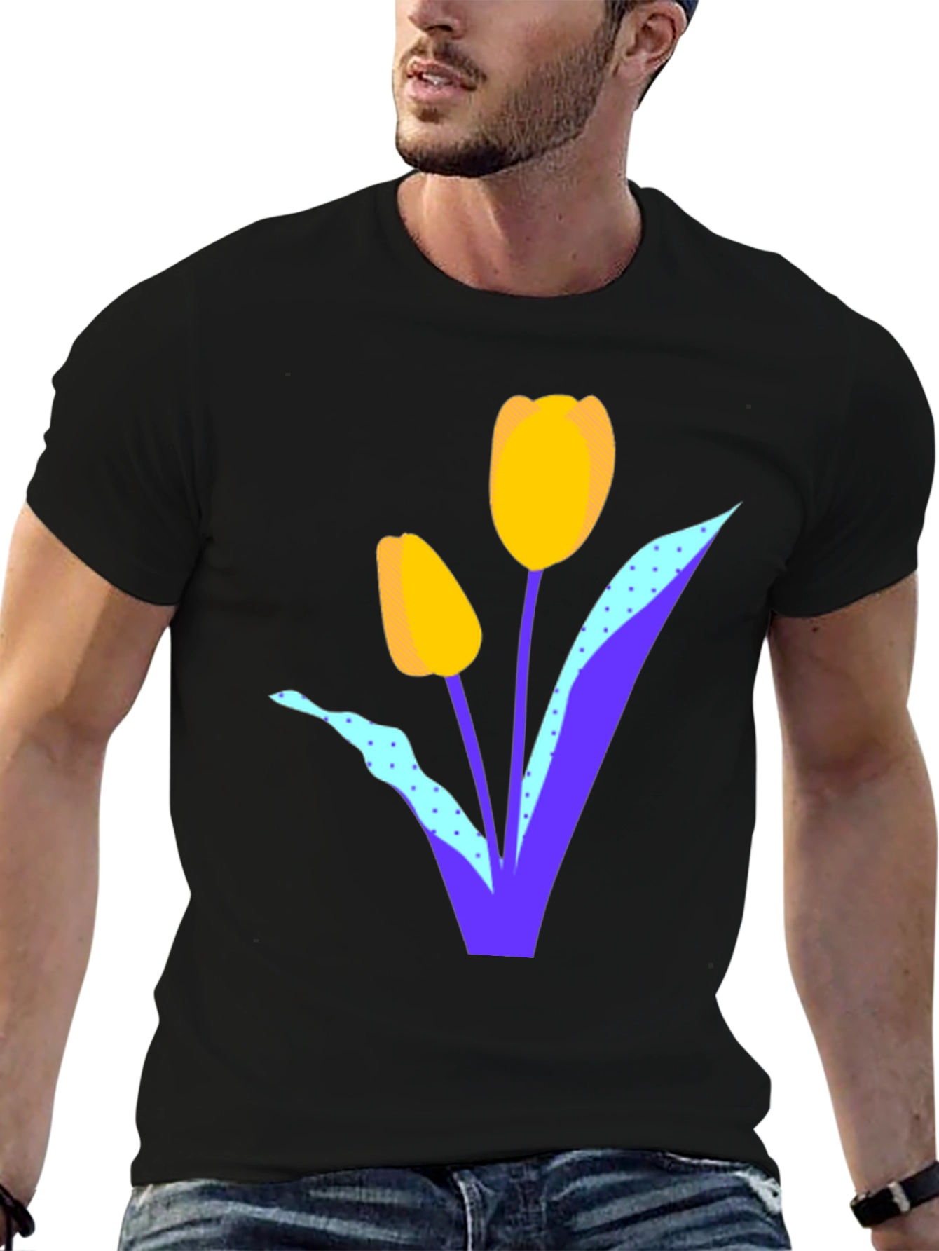 Mens Black Tulip Graphic T-Shirt