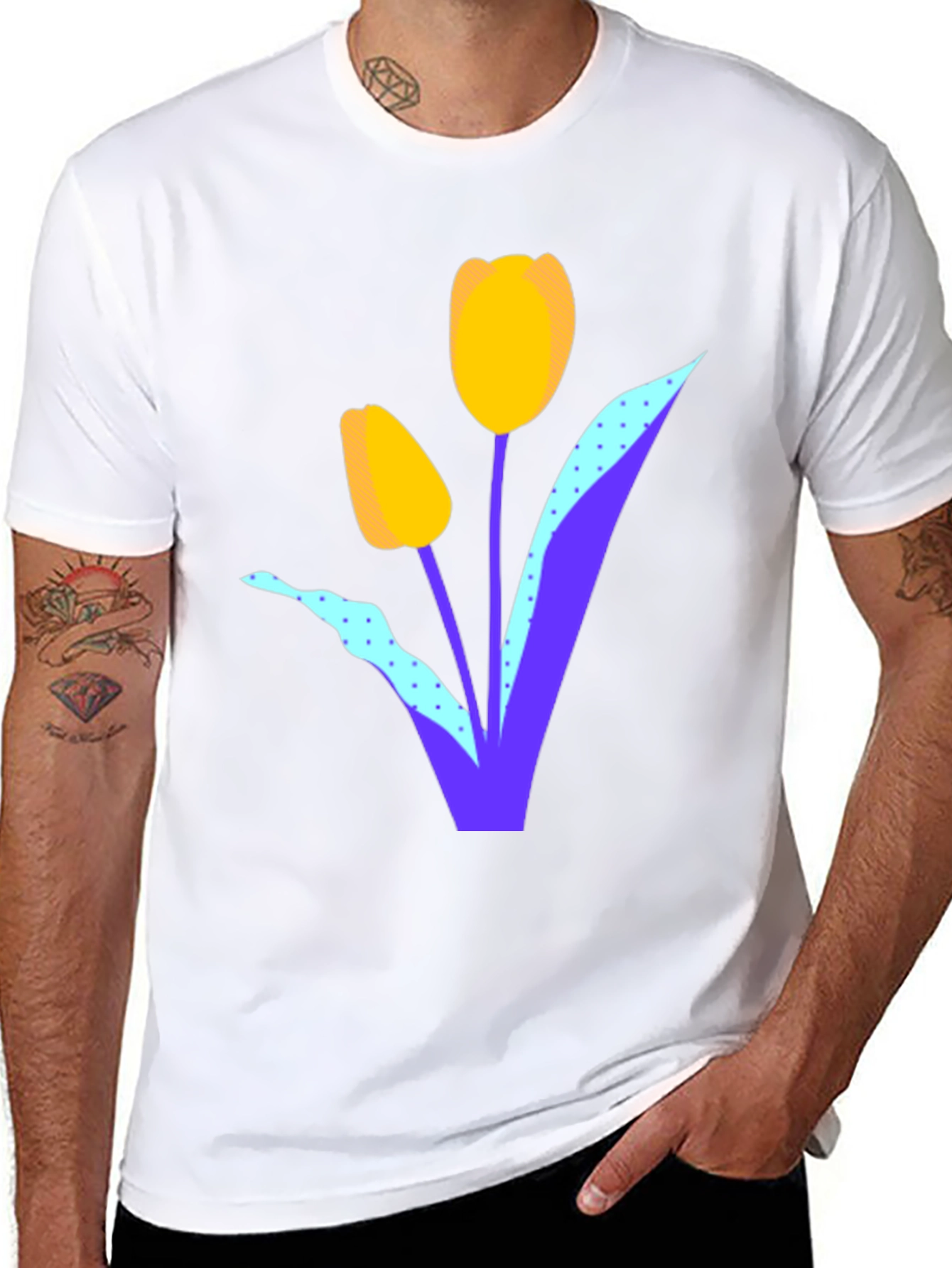 Mens Black Tulip Graphic T-Shirt