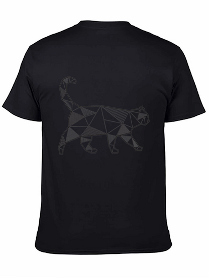 Geometric Cat Print Black T-Shirt