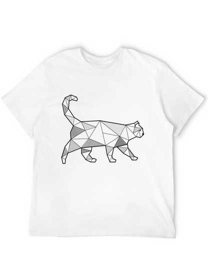 Geometric Cat Print Black T-Shirt