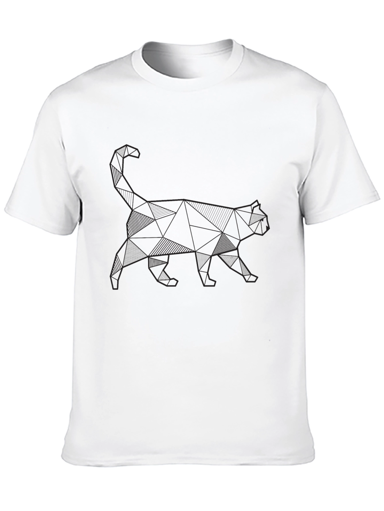 Geometric Cat Print Black T-Shirt