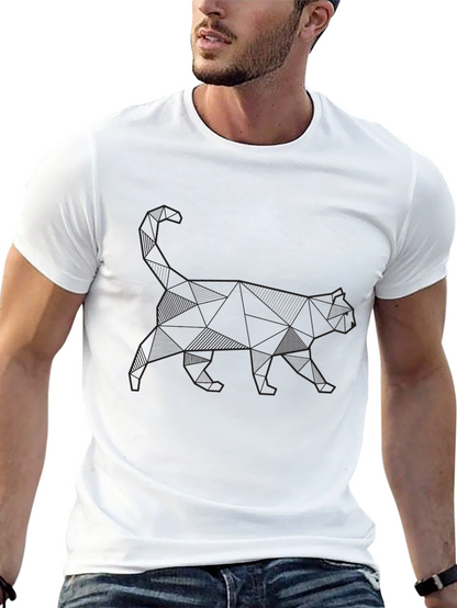 Geometric Cat Print Black T-Shirt