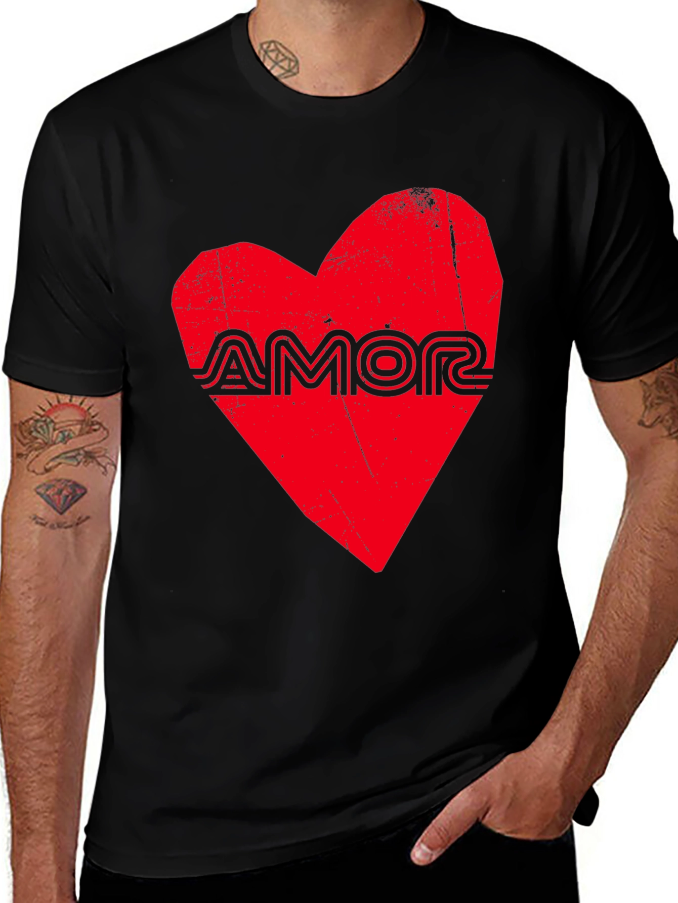 Amor Heart Graphic Black T-Shirt