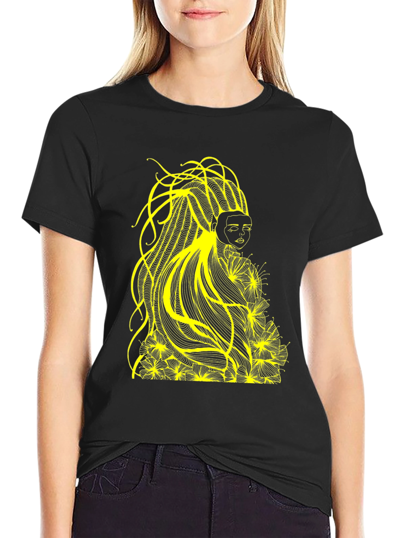 Abstract Yellow Graphic Tee - Black
