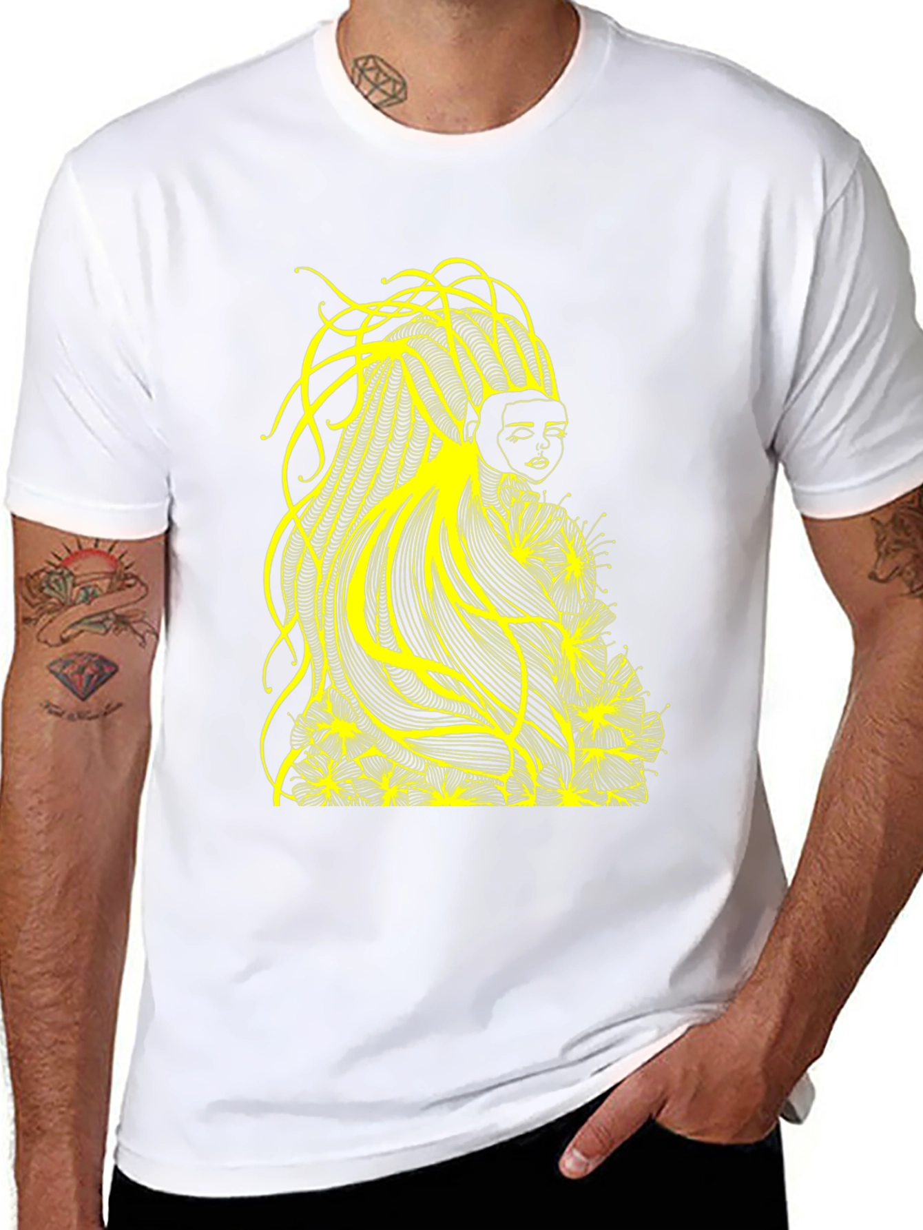 Abstract Yellow Graphic Tee - Black