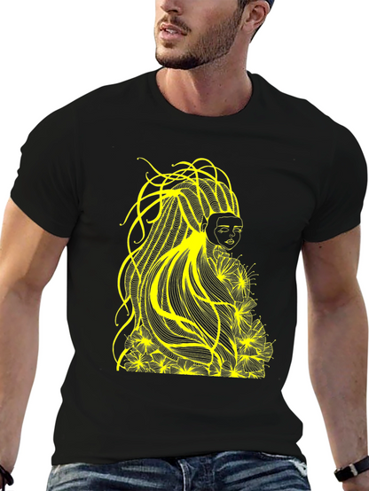 Abstract Yellow Graphic Tee - Black