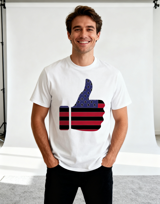 Unisex American Flag Thumbs Up Graphic Print T-Shirt, 1 pcs 190g 100% Pure Cotton Casual Oversized T-Shirt