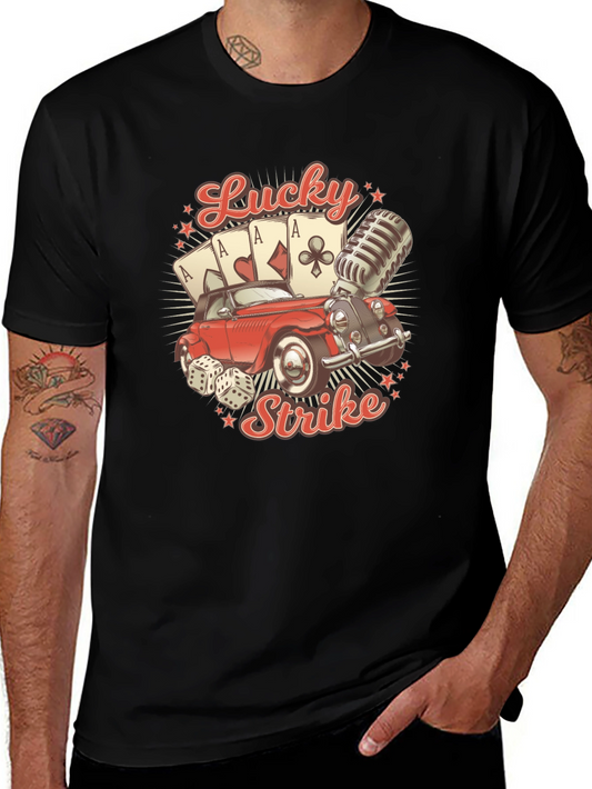 Lucky Strike T-Shirt - Vintage Car & Casino Design