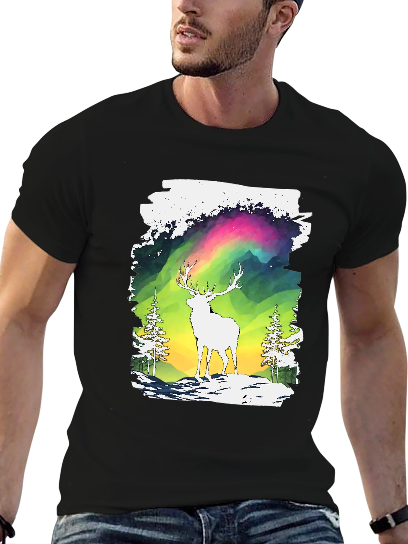 Deer Aurora Graphic T-Shirt