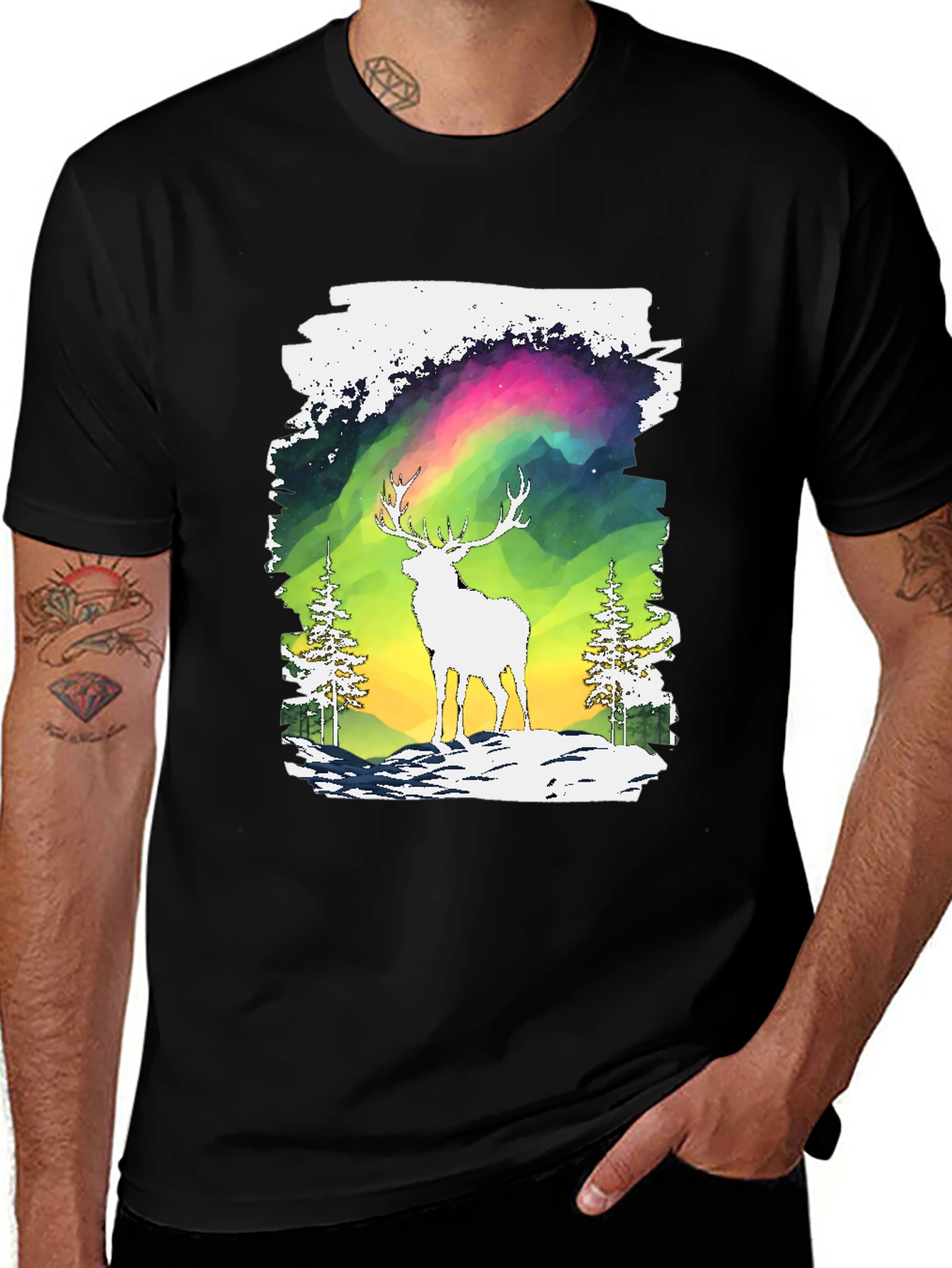 Deer Aurora Graphic T-Shirt