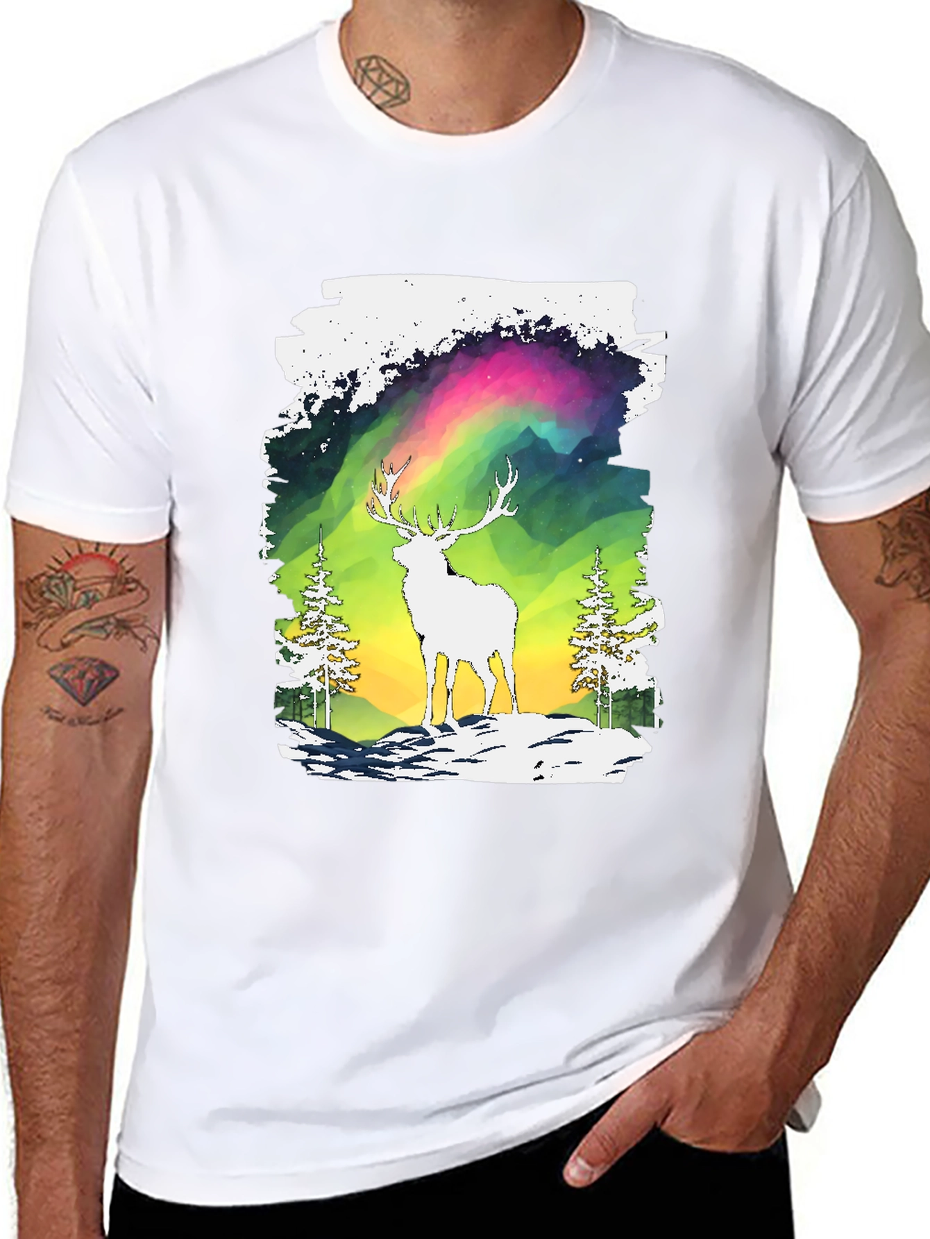 Deer Aurora Graphic T-Shirt