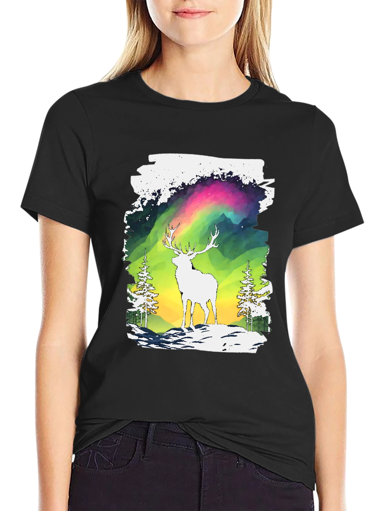 Deer Aurora Graphic T-Shirt