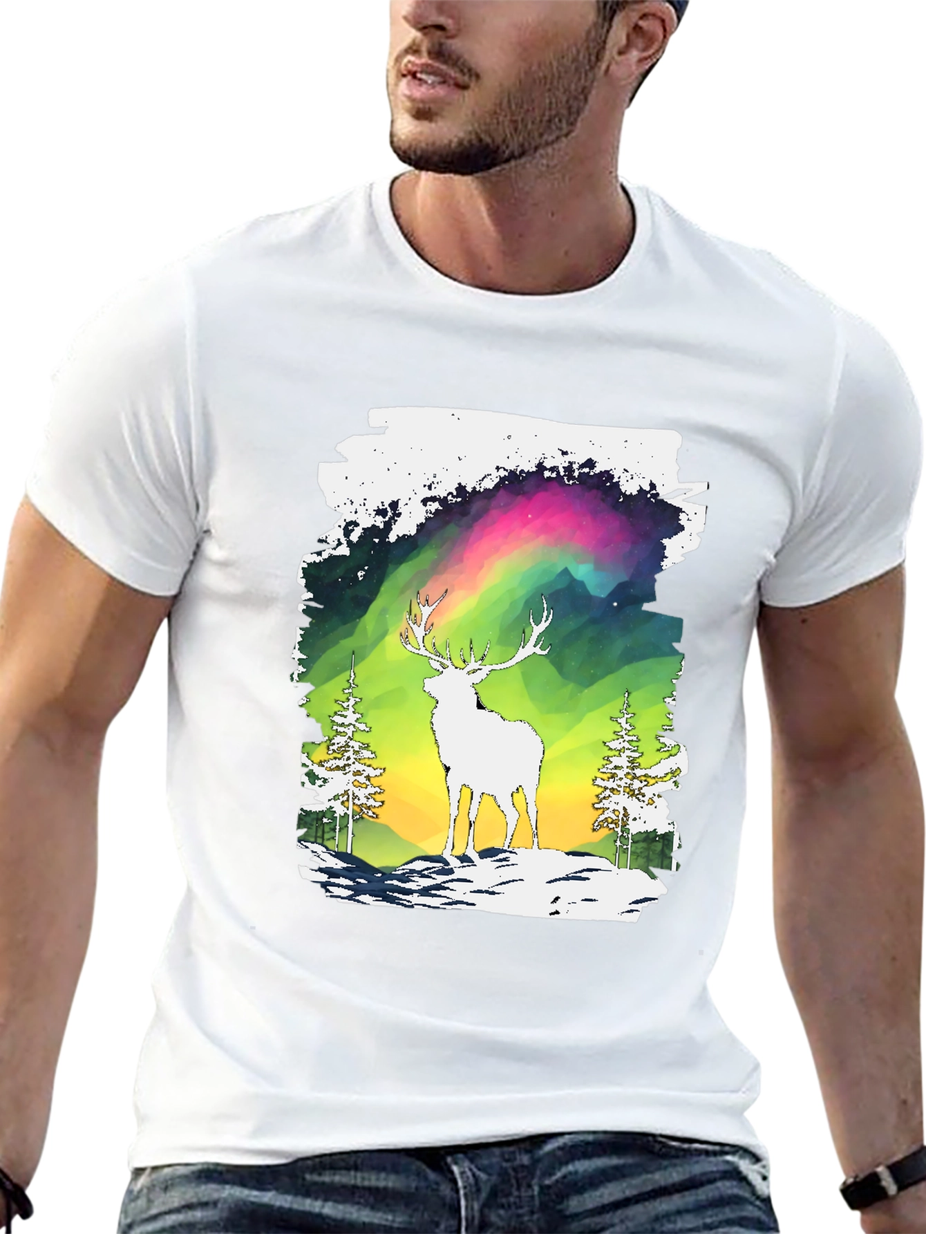 Deer Aurora Graphic T-Shirt