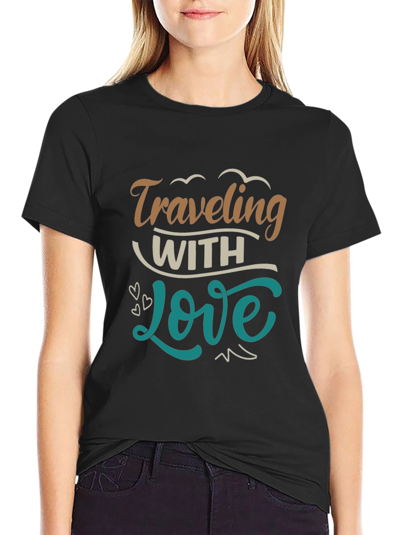 Traveling With Love Black Graphic T-Shirt