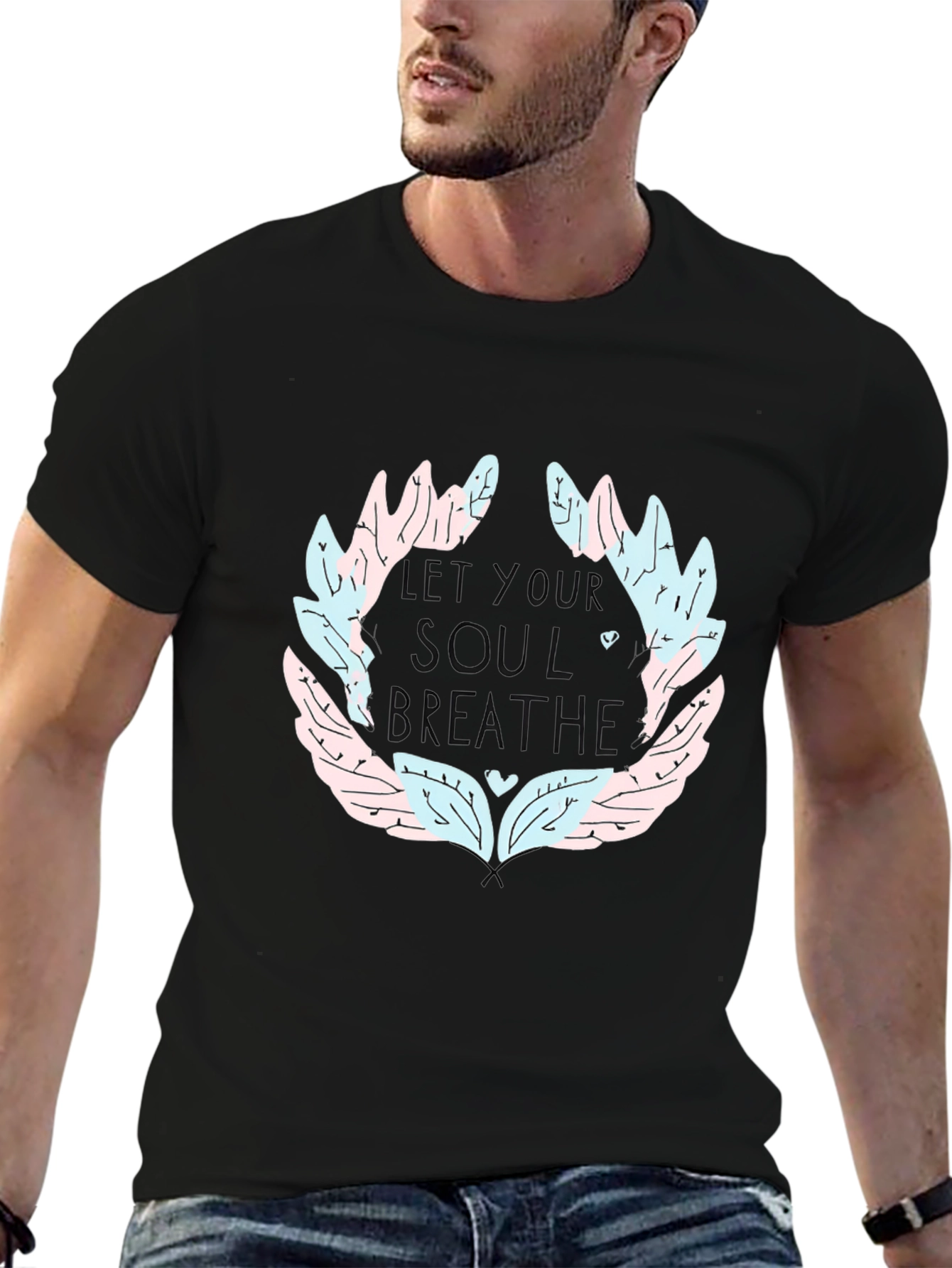 Soul Breathe Graphic Tee - Black Cotton Casual T-Shirt