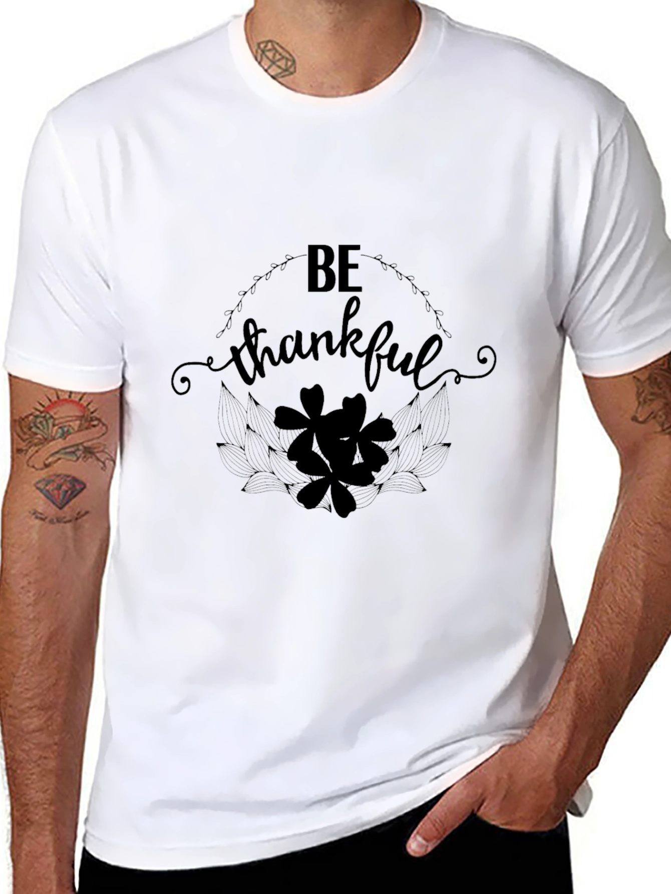 Be Thankful Black Graphic T-Shirt