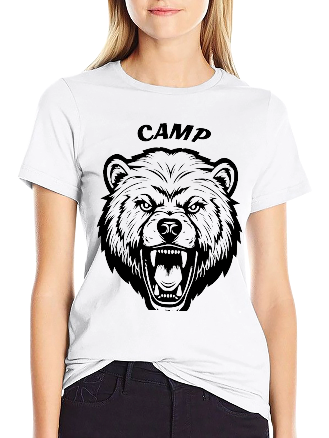 Camp Bear Graphic Tee - Black Cotton T-Shirt