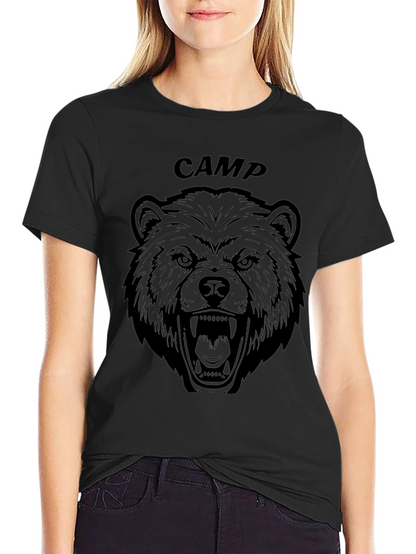 Camp Bear Graphic Tee - Black Cotton T-Shirt