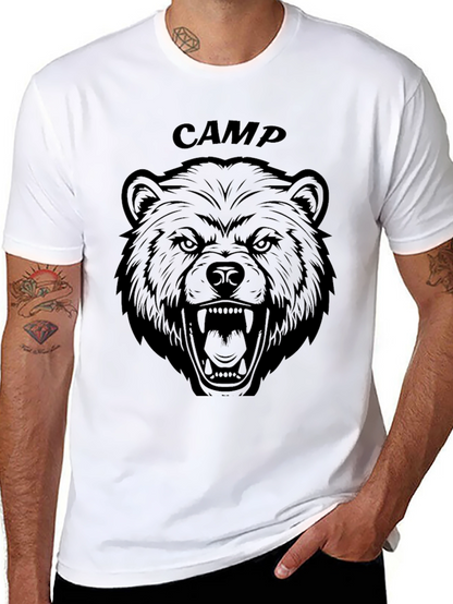 Camp Bear Graphic Tee - Black Cotton T-Shirt
