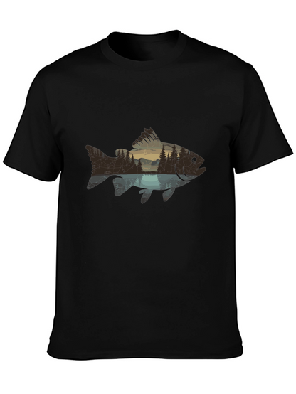 Nature Fish Graphic Black T-Shirt