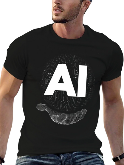 AI Circuit Hand Graphic T-Shirt - Modern Tech Style