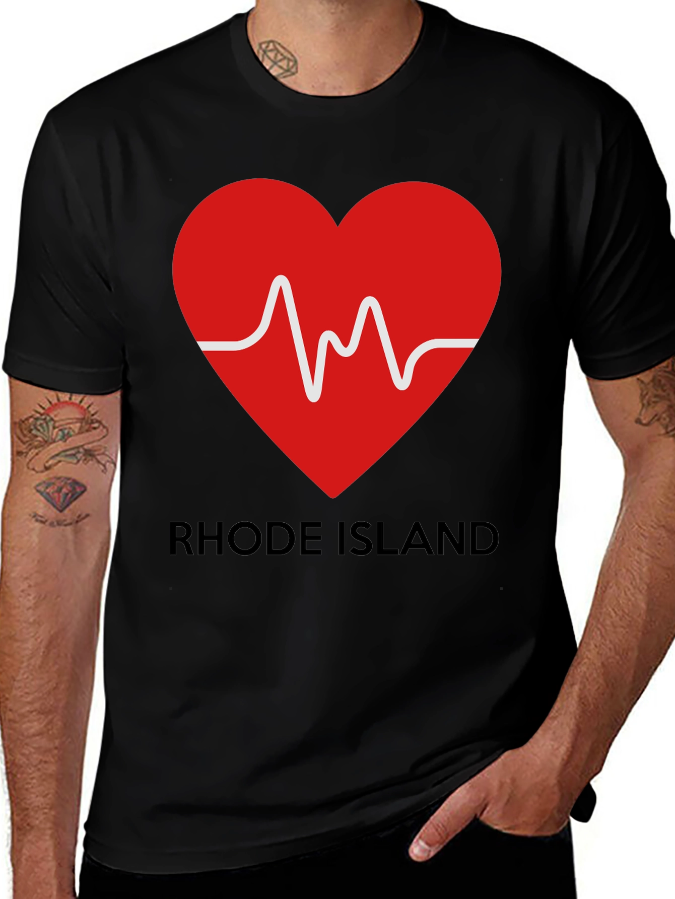 Rhode Island Heartbeat Graphic Tee - Black