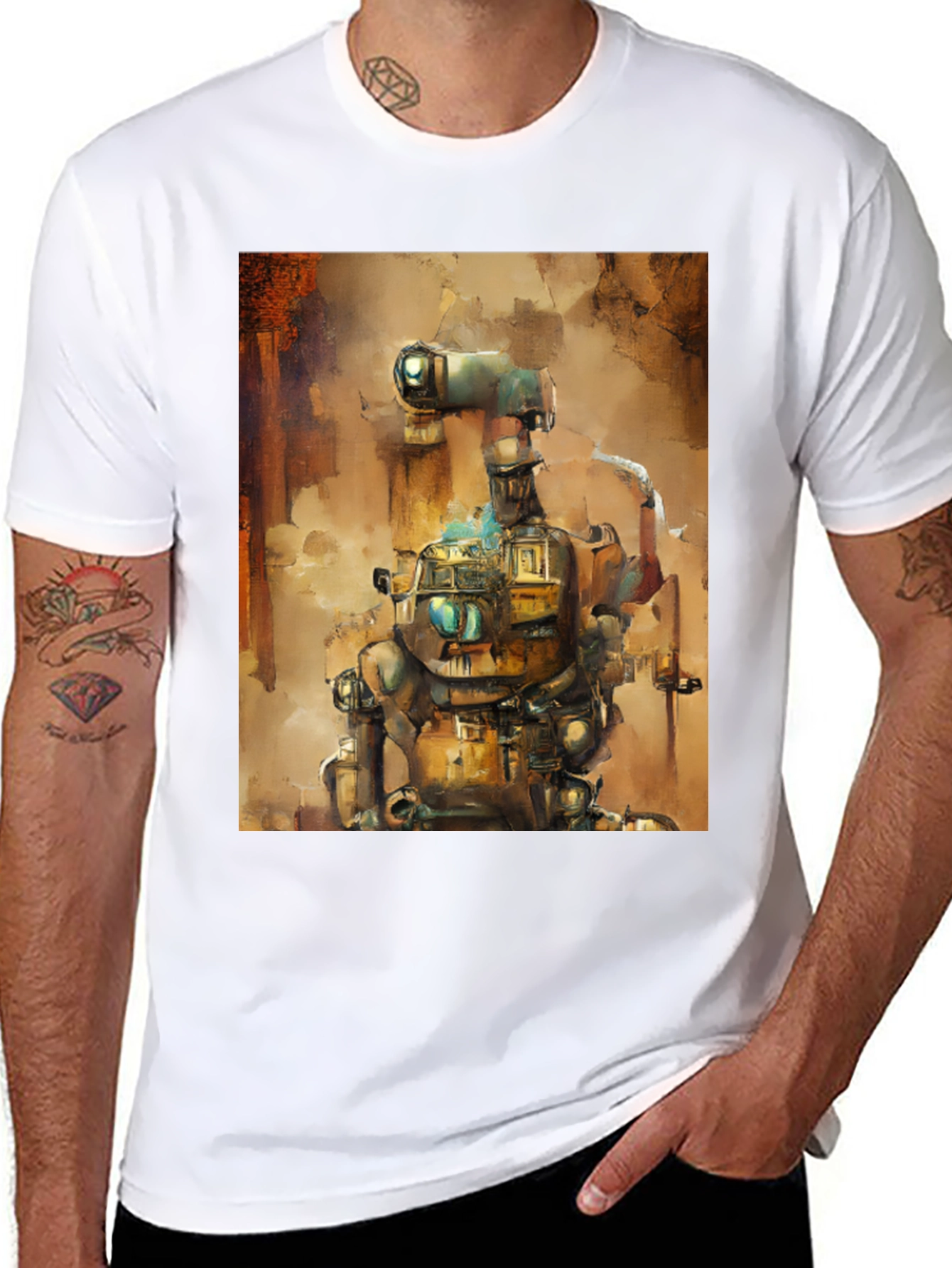 Steampunk Robot Graphic Tee - Unique Design