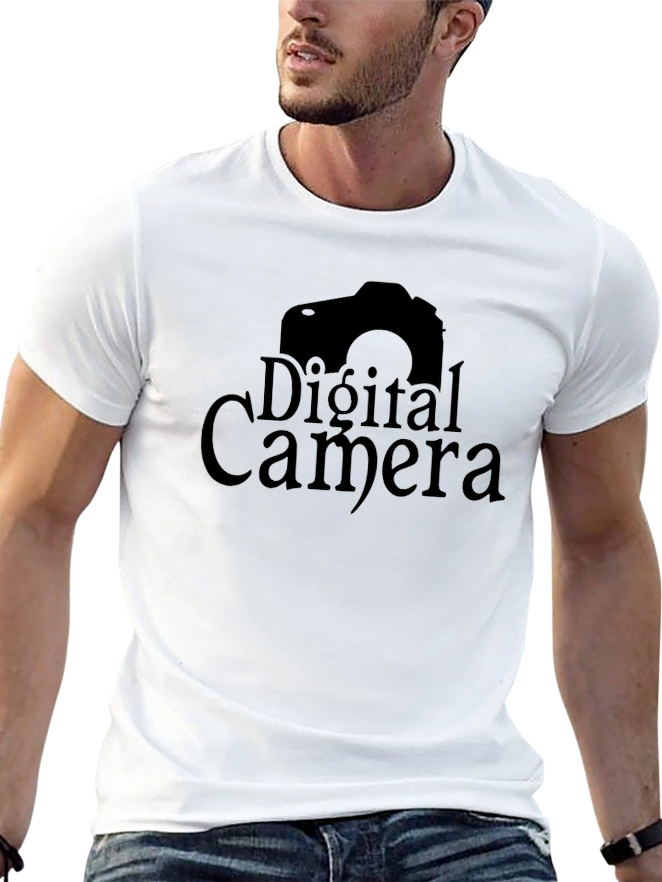 Digital Camera Graphic Print Crew Neck T-Shirt