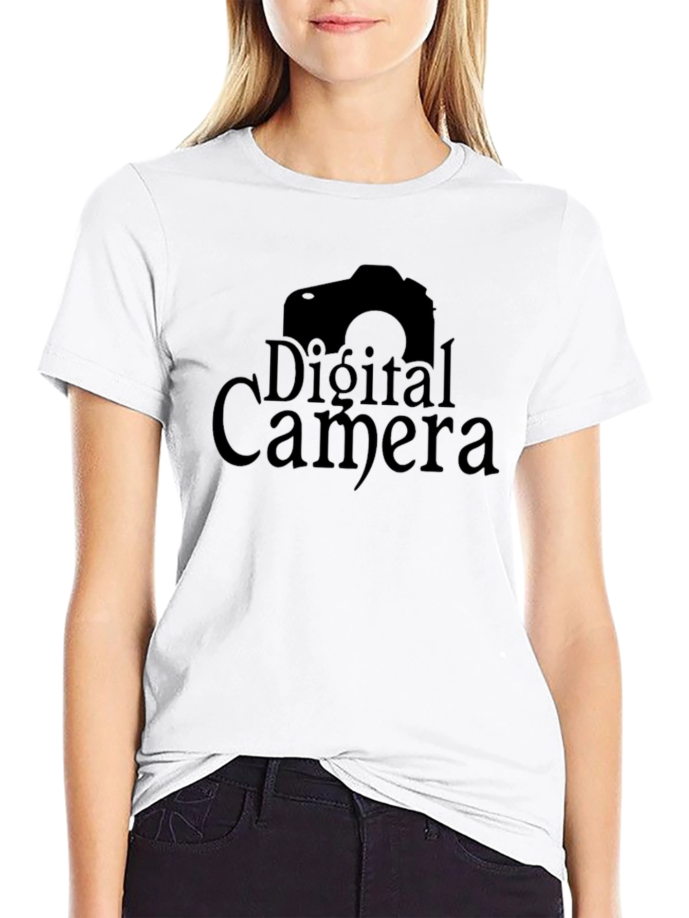 Digital Camera Graphic Print Crew Neck T-Shirt