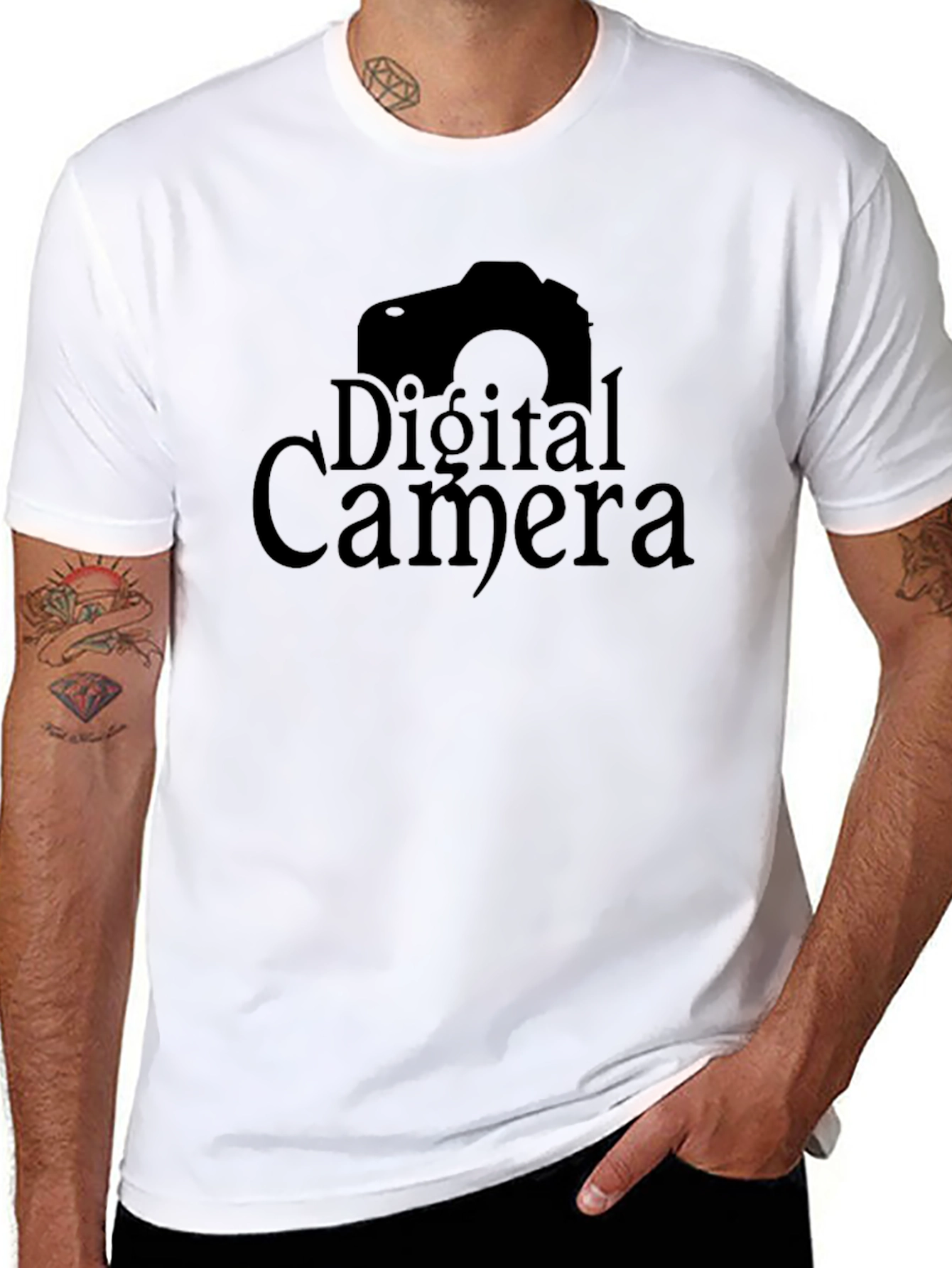 Digital Camera Graphic Print Crew Neck T-Shirt