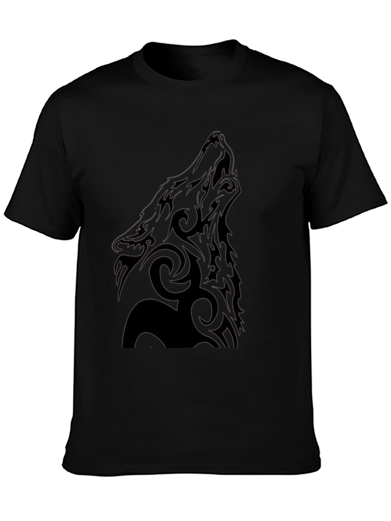 Tribal Wolf Graphic Black T-Shirt