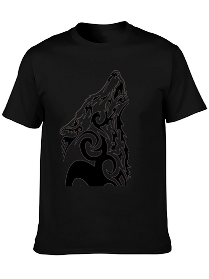 Tribal Wolf Graphic Black T-Shirt
