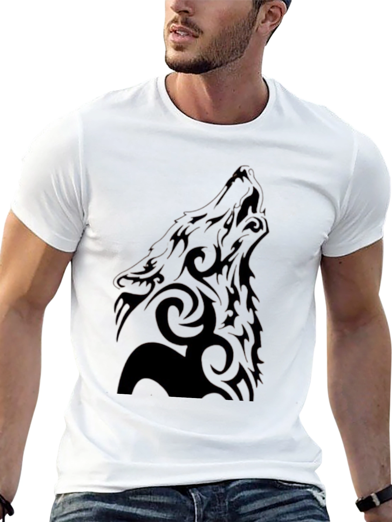 Tribal Wolf Graphic Black T-Shirt