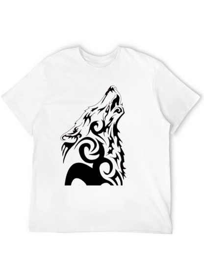 Tribal Wolf Graphic Black T-Shirt