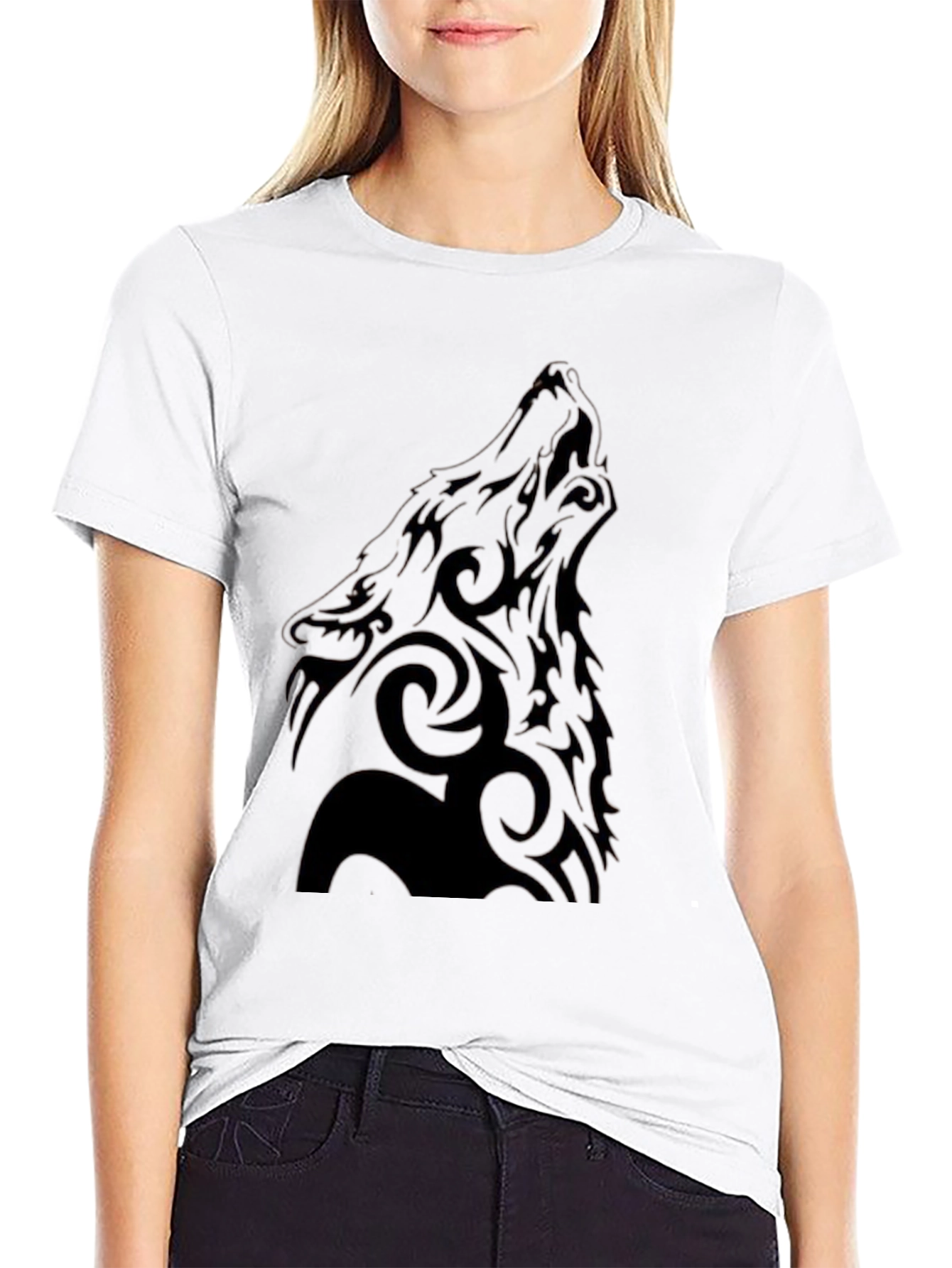 Tribal Wolf Graphic Black T-Shirt