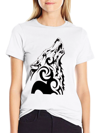 Tribal Wolf Graphic Black T-Shirt