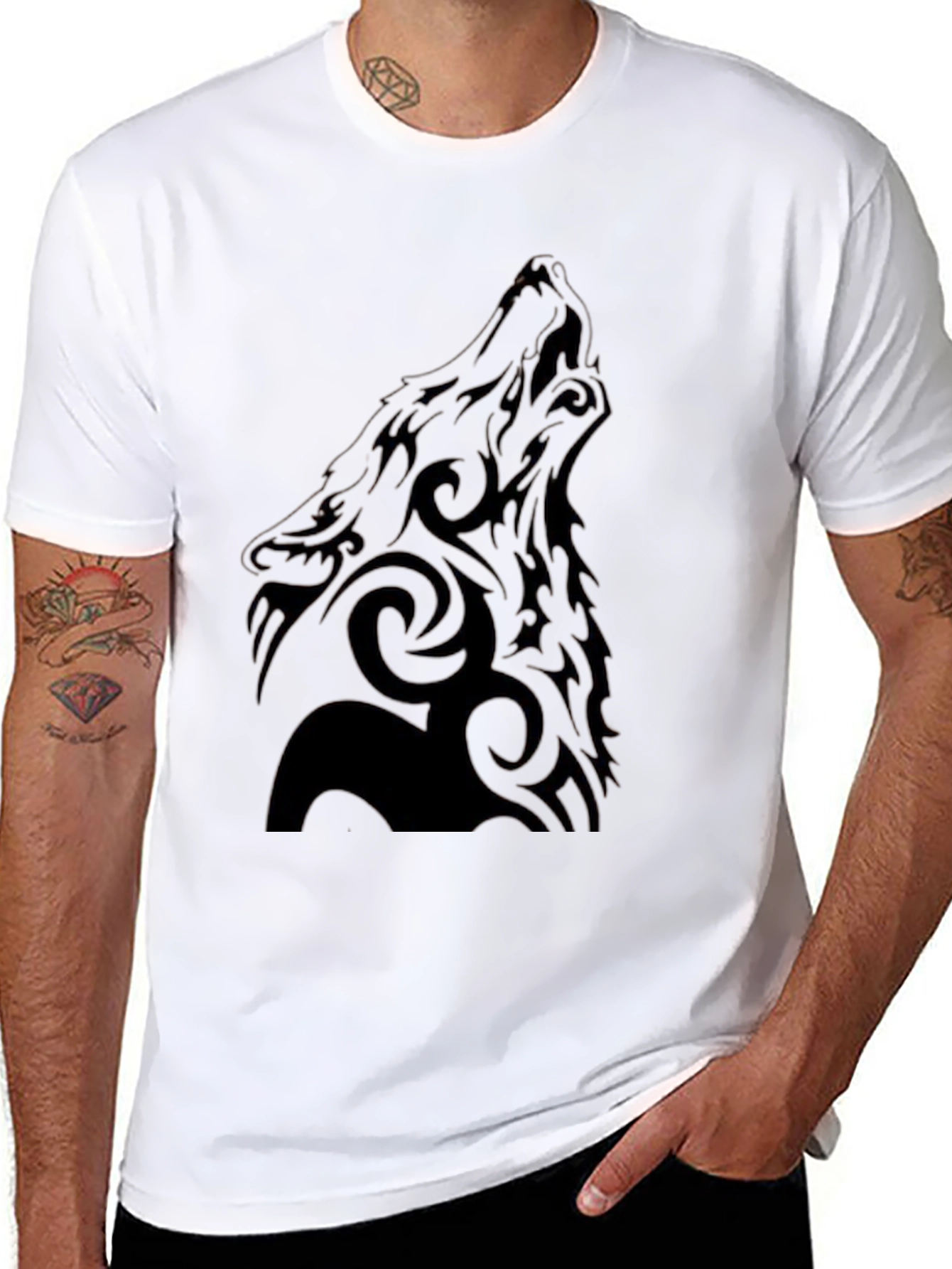 Tribal Wolf Graphic Black T-Shirt