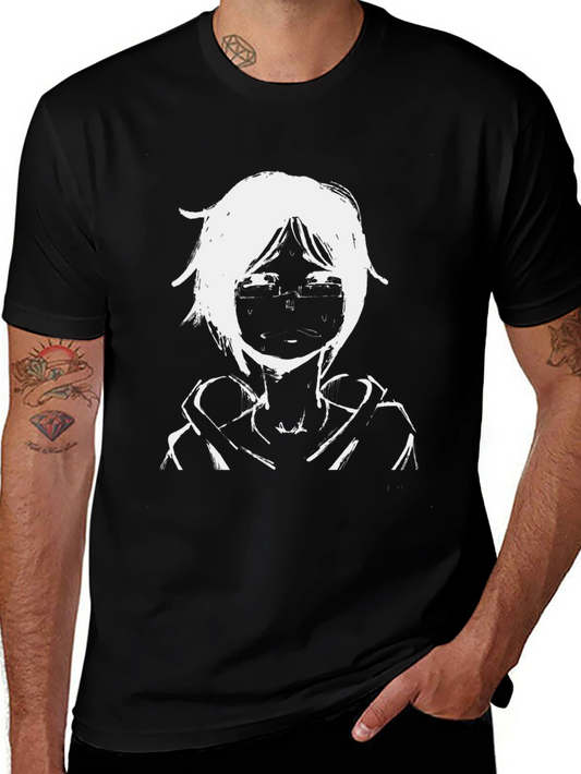Anime Style Graphic Print Black Tee