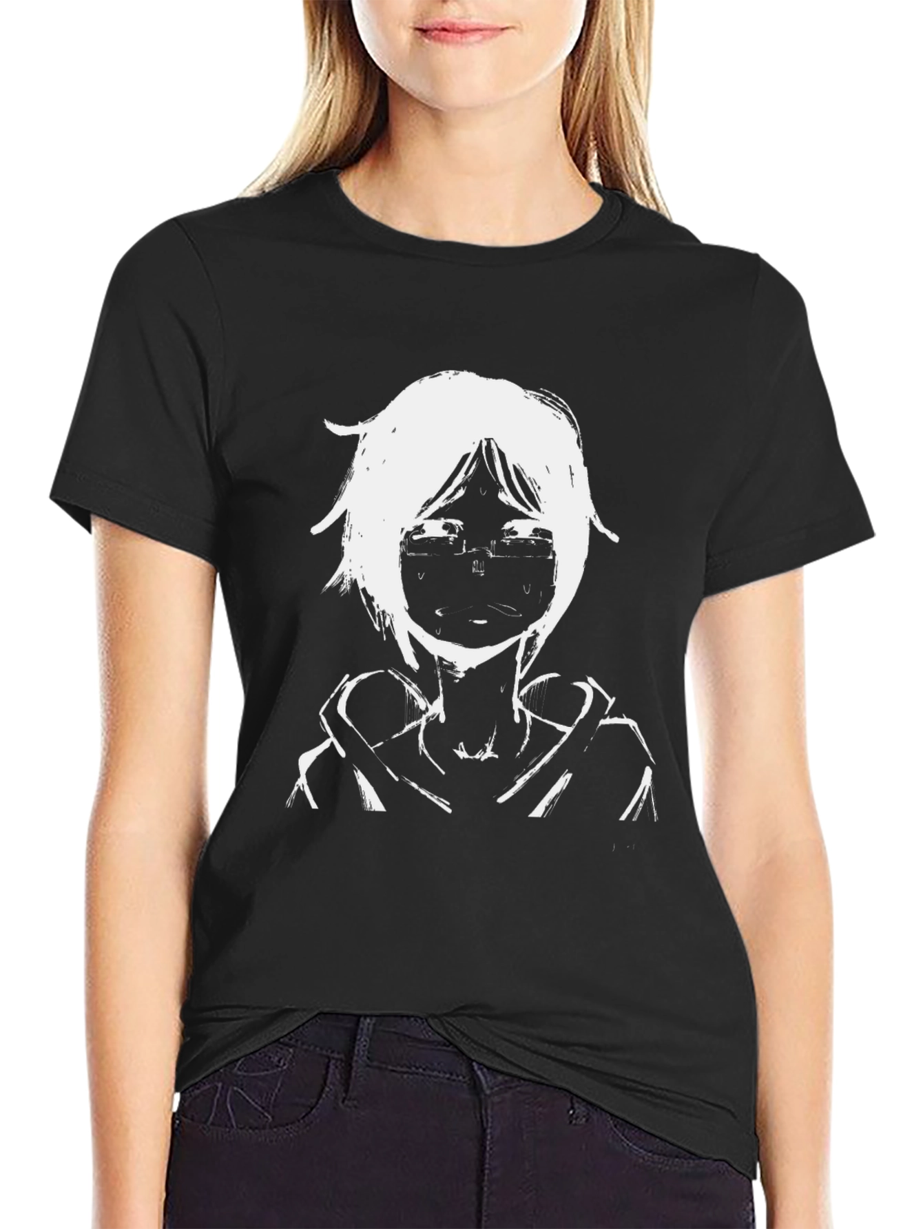 Anime Style Graphic Print Black Tee
